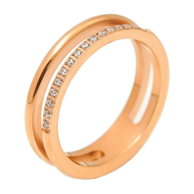 Anillo hueco de doble capa con microincrustaciones para mujer, temperamento de moda coreana, joyería de acero inoxidable en oro rosa