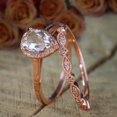 thumbnail image 3 of 2 carat Pear shape Real Morganite and Moissanite Halo Bridal Wedding Ring Set Antique Design Sterling Silver with 18k Gold Plating, 3 of 4