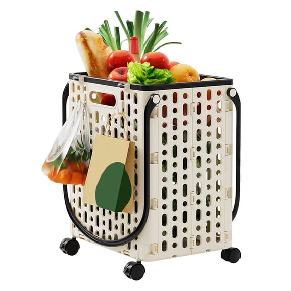 Multi Functional Folding Shopping Cart,Portable Grocery Utility Cart with 360° Swivel Wheels Ergonomic Handles for Home Outing