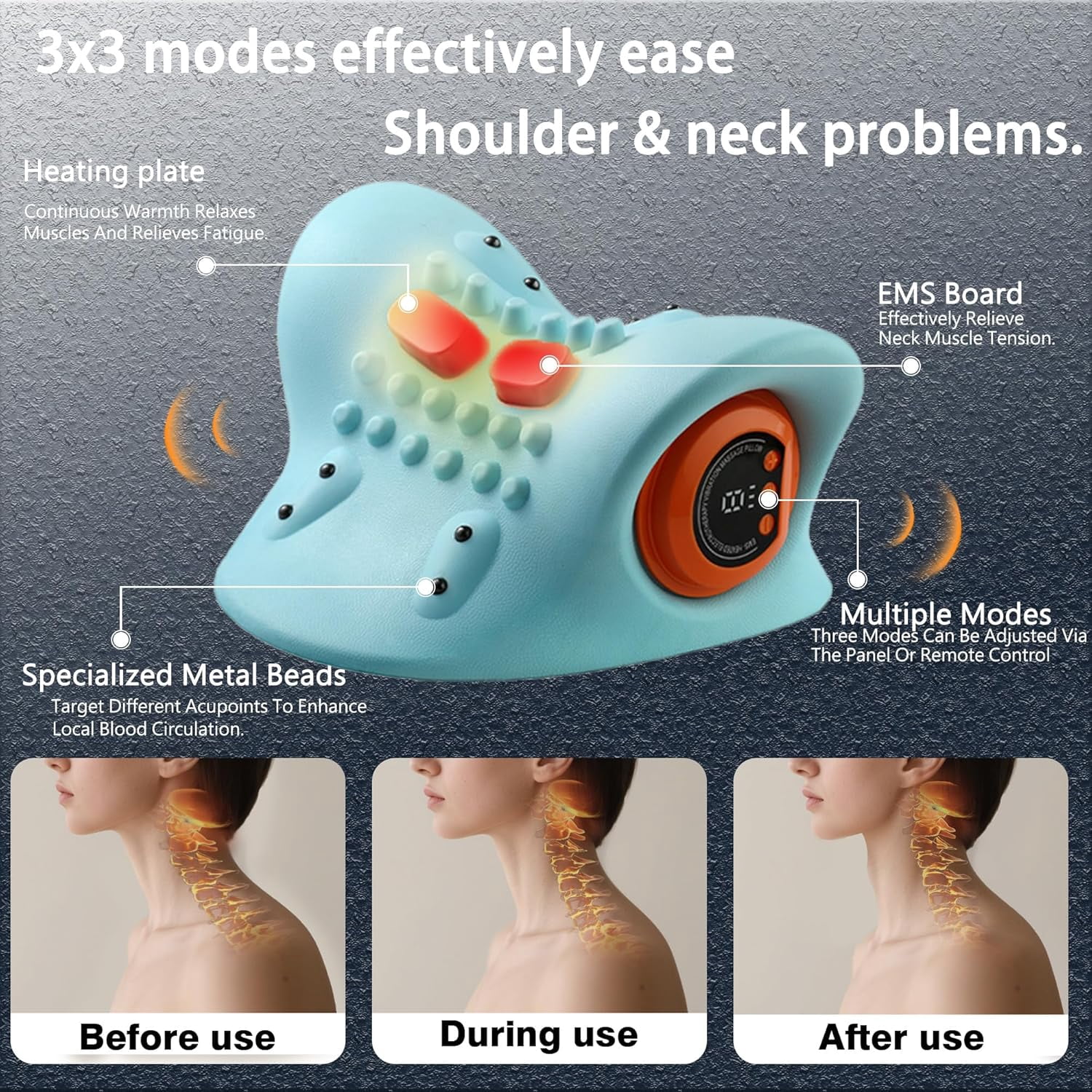 Harmo touch Neck Massager with Heat.Neck Traction Device and Deep Tissue and Shoulder Massager for Pain Relief, Cervical Traction Device, Blue