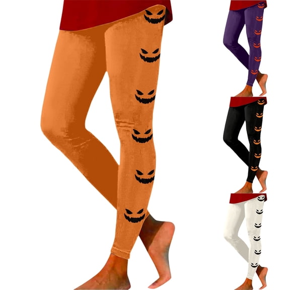 Arlun Halloween Pumpkin Face Leggings for Women High Waisted Tummy Control Tights Funny Graphic Printed Soft Stretchy Seamless Workout Yoga Gym Leggings Fall Winter Bottoms C-White XL