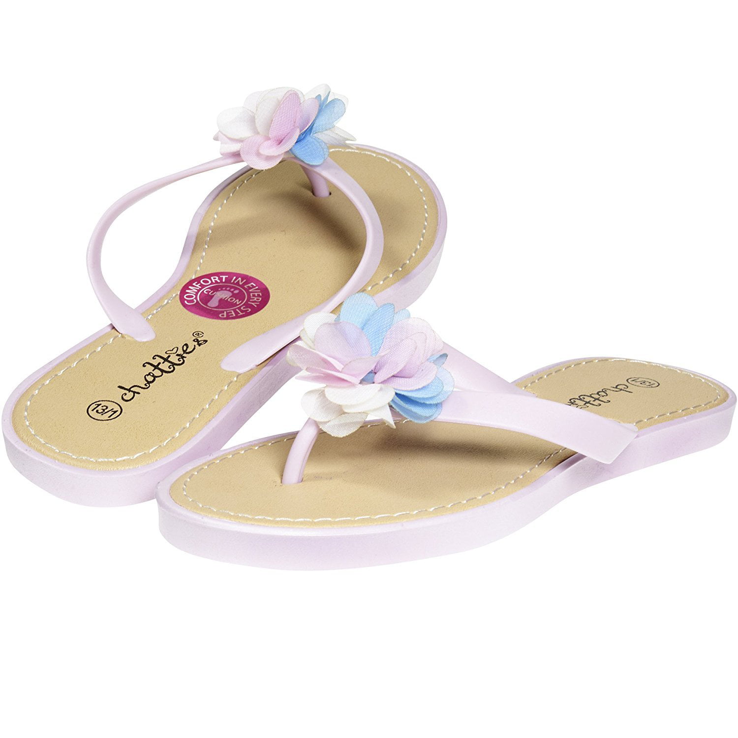 Fuchsia Purple Yellow Cute Florals Sandals Kids/Youth Flip Flop Girls Flat Shoes 