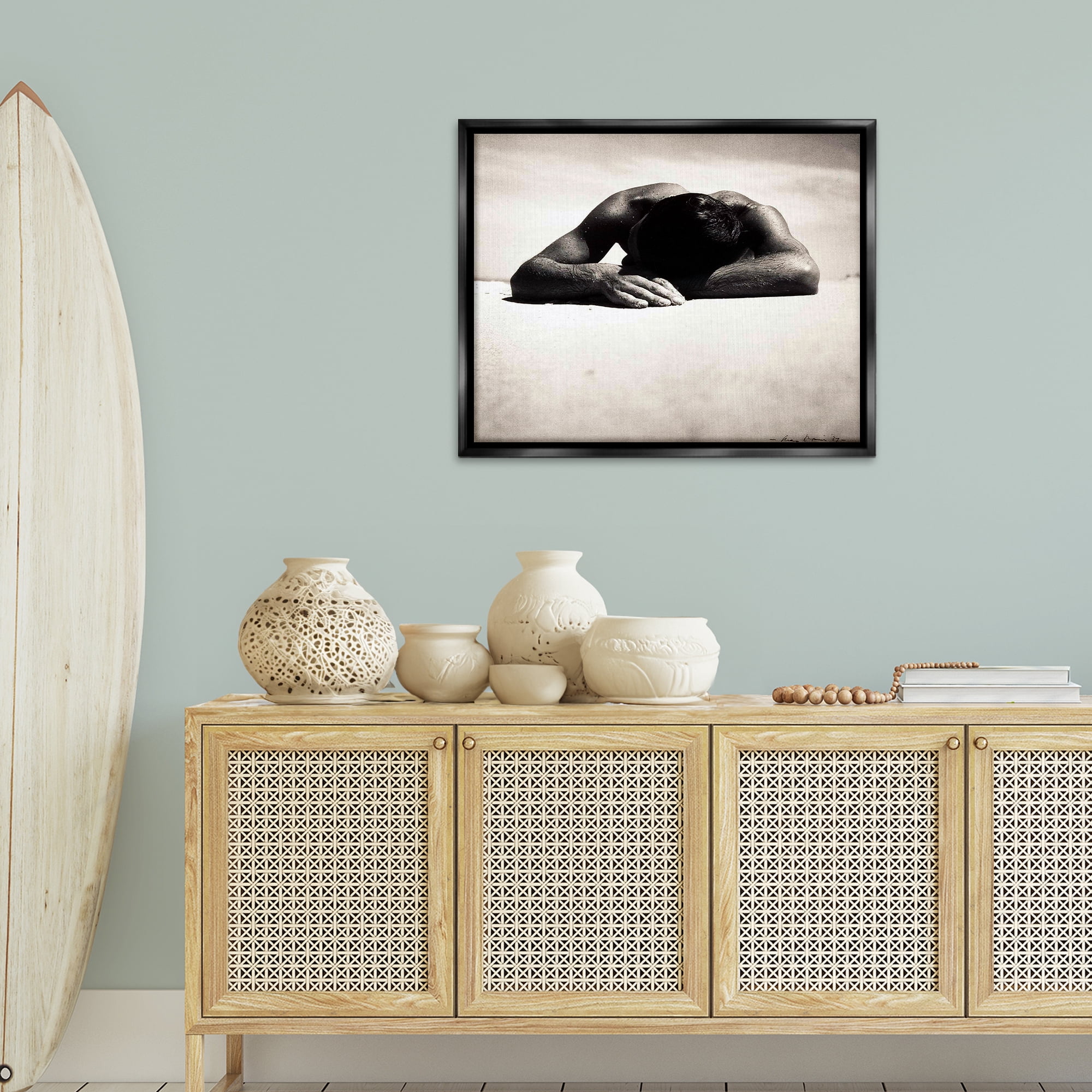 Stupell Industries Sunbaker Beach Photography People Photography Black Floater Framed Canvas Art Print Wall Art, 31 x 25