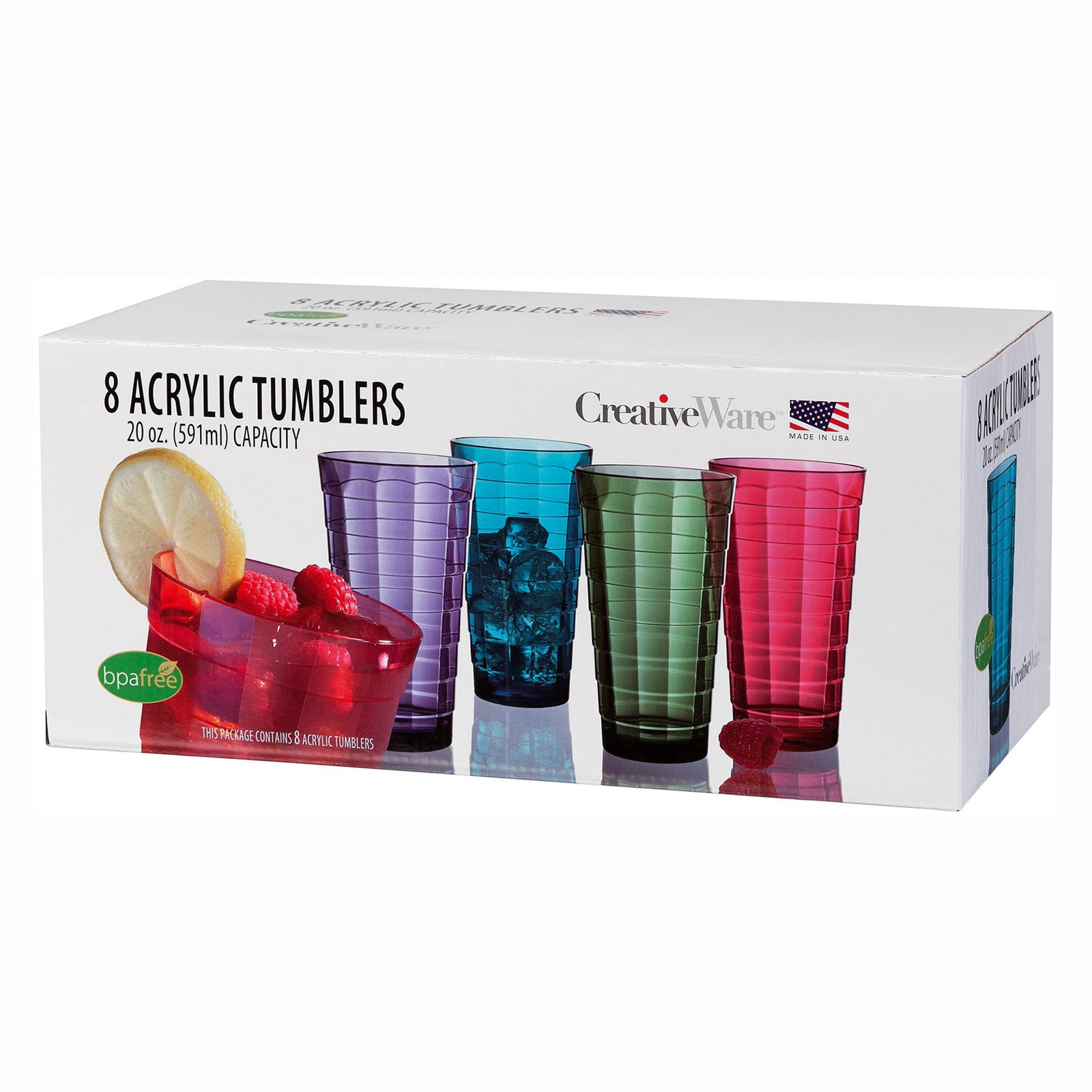 CreativeWare Bath 20-Ounce Mosaic Plastic Tumbler Set, Set of 8 Cups