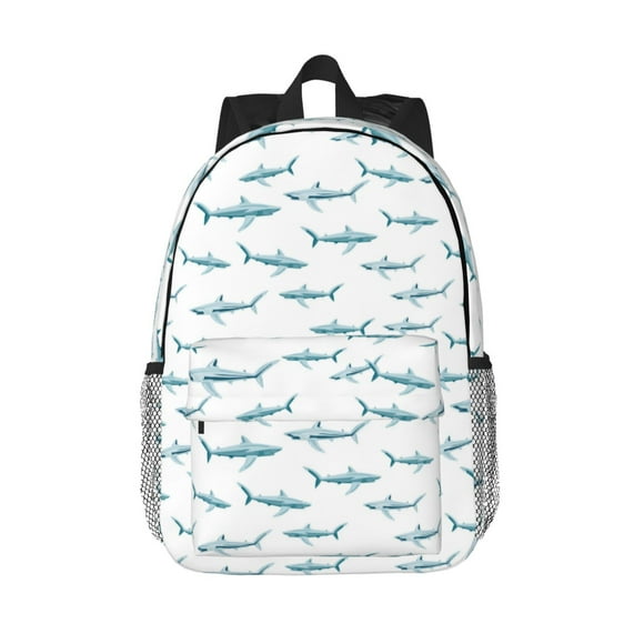 Saiise Cute Shark 15in Lightweight Student Backpack Water Resistant School Laptop Bag Travel Daypack Padded Straps Ergonomic Bookbag Compact 11.8x15.4in