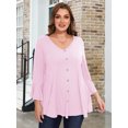 thumbnail image 3 of LATWIIV Tunic Tops for Women 3/4 Sleeve Plus Size Women's Tunics Loose Fit Floral Swing Flare Ladies Blouse for Leggings Pink 1X, 3 of 7