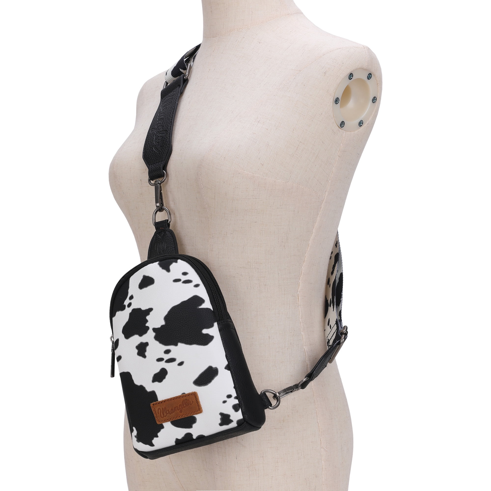 Wrangler Cow Print Crossbody Bags for Women Western Sling Bag with Adjustable Starp Cross Body Purse, Black