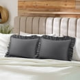 thumbnail image 3 of Unique Bargains 2 Pcs 100% Cotton Envelope Closure Ruffled Pillowcases Dark Gray Queen, 3 of 8