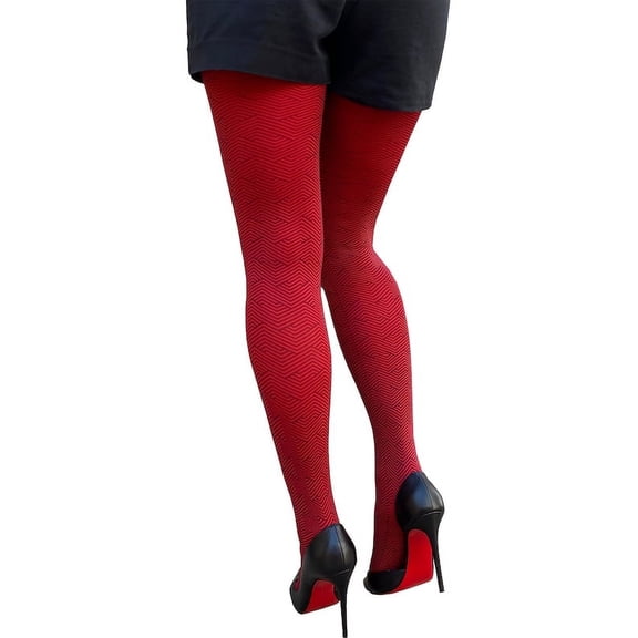 Red Zig Zag Tights For Women Malka Chic