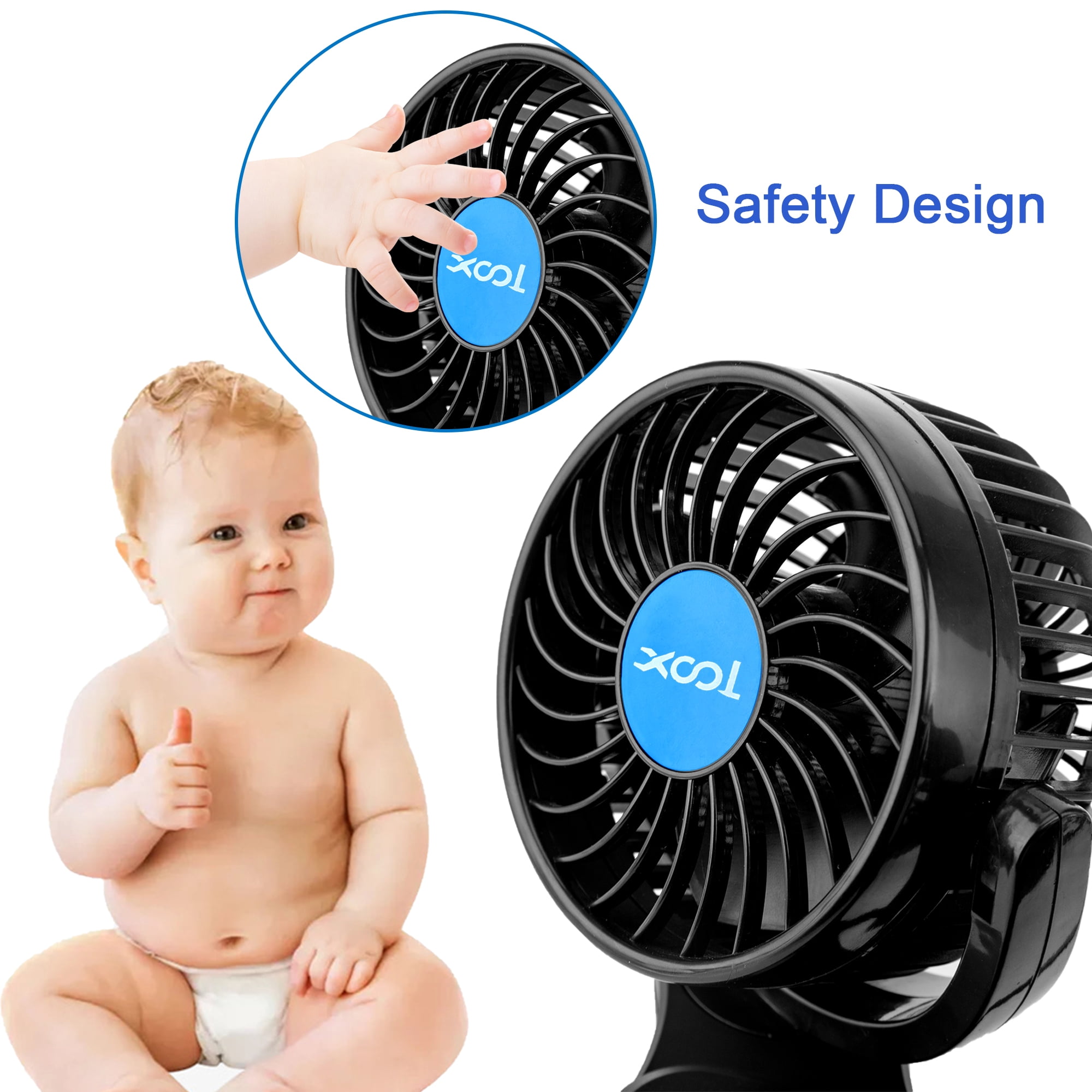 Car Fan, Electric Car Fan for Rear Seat Passenger Portable 360 Degree 12V Cooling Air Fan for SUV, RV, Vehicle (2 USB Charging Ports)
