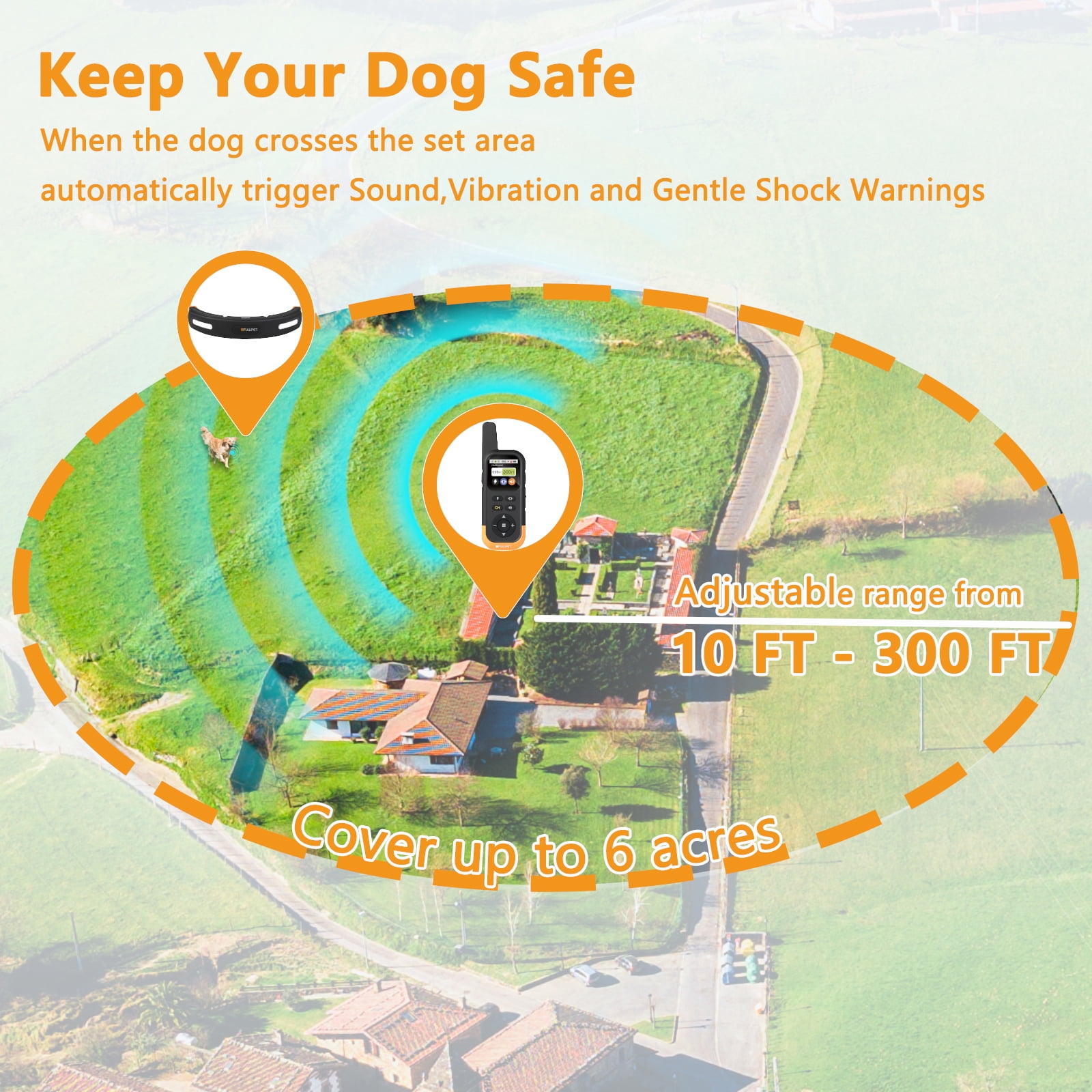 Wireless Dog Fence System, 3-in-1 Wireless Fence Indoor & Outdoor Use, 6 Acre Accurate & Reliable Electric Fence , Wireless Invisible Pet Fence with LED Light Training Collar,Black