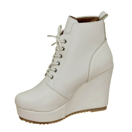 

Entyinea Womens Ankle Boots Flat Chelsea Combat Lace up Ankle Boots Beige 41