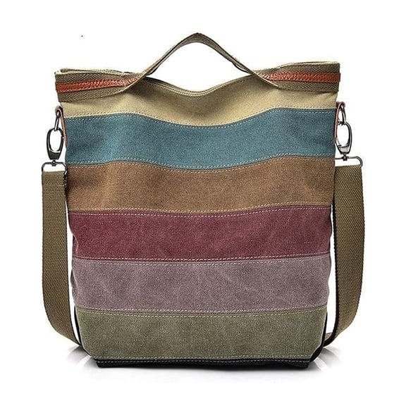 Colorful Canvas Women's Bag, Casual Striped Matching Color Cross Body Shoulder Bag, Weekend Shopping Going Out Handbag, Multi-color