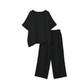 thumbnail image 3 of Cotton Linen Outfits 2 Piece Sets for Women Loose Casual Short Sleeve Top Wide Leg Pants Travel Beach Clothes (M, Black), 3 of 8