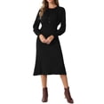 thumbnail image 2 of Vestido de punto acanalado para mujer INSPIRE CHIC, con cuello redondo, mangas de linterna plisadas, midi y corte en A, color negro, 2 of 6