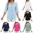 thumbnail image 5 of Dressy Casual 3/4 Sleeve Tops for Women Ruffled Trim V Neck Chiffon Flowy Shirt Lightweight Blouses (2XL, Hot Pink), 5 of 5