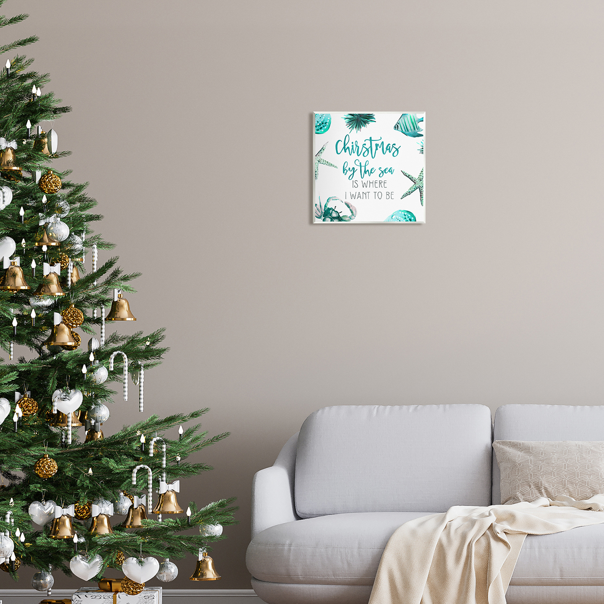 Stupell Industries Christmas By The Sea Phrase Holiday Painting Unframed Art Print Wall Art