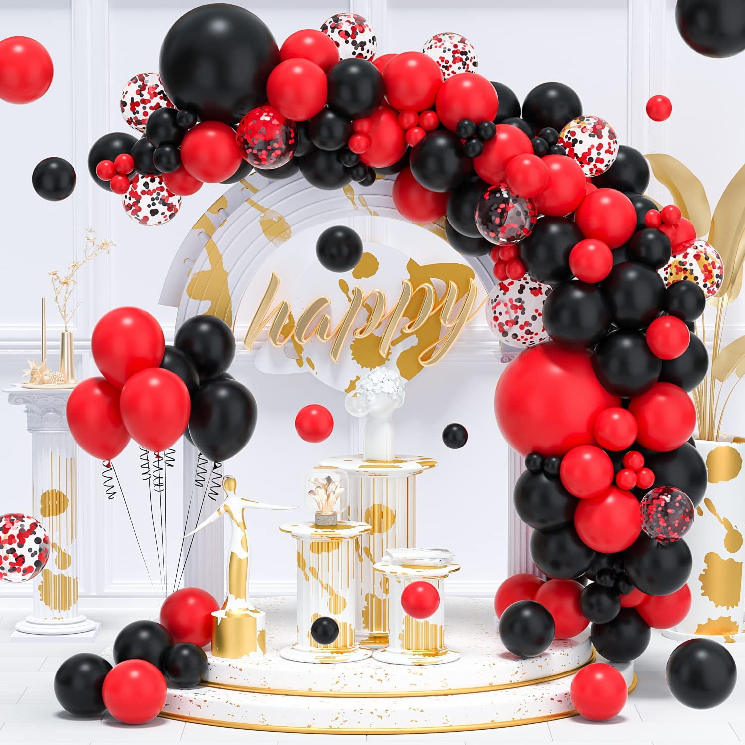 Red and black balloon decorations discount