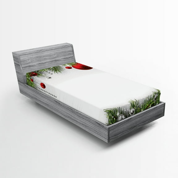 Ambesonne Christmas Fitted Sheet, Baulbes Noel Tree, Twin XL Size, Multicolor