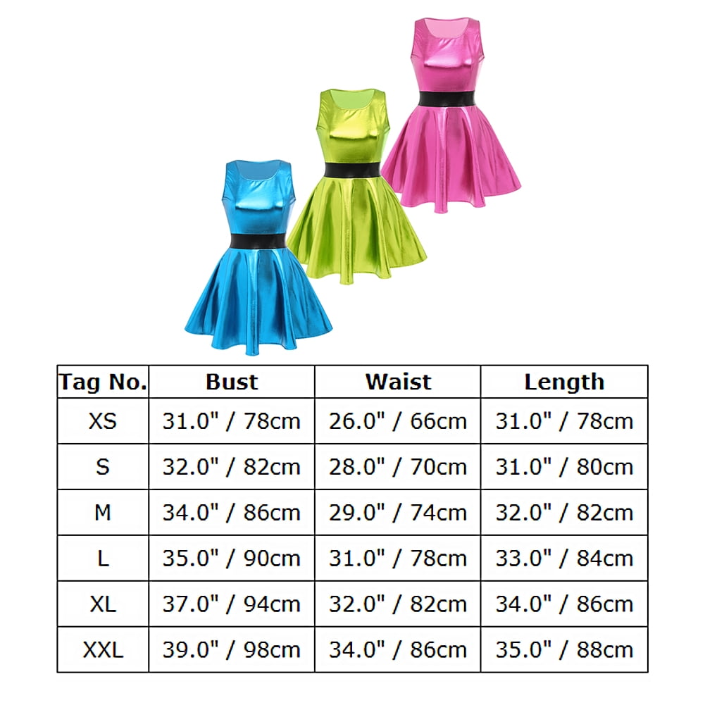 IBTOM CASTLE Women's Shiny Metallic Dress Sexy Sleeveless Mini Skater Dress Holographic Party Rave Dance Clubwear Anime Cosplay Halloween Clothes L Hot Pink