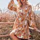 thumbnail image 5 of Women 2023 Fashion Sexy Wrap V Neck Mini Dresses Puff Long Sleeve High Waist Belted Swing Ruffle Hem Aline Short Dress orange XL, 5 of 5