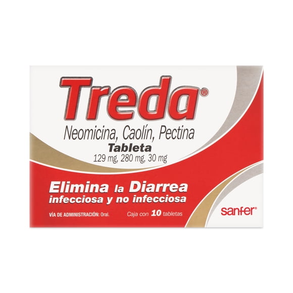 Treda Neomicina 129 mg / Caolín 280 mg / Pectina 30 mg 10 tabletas