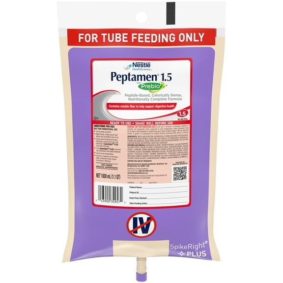 Nestle Peptamen Tube Feeding Formula Vanilla 1000 mL Ready to Hang Prefilled Container 6 Ct