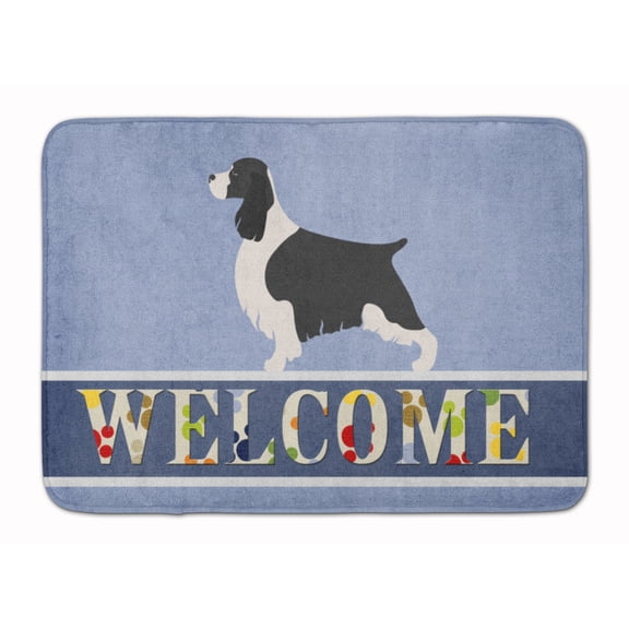 English Springer Spaniel Welcome Machine Washable Memory Foam Mat Blue