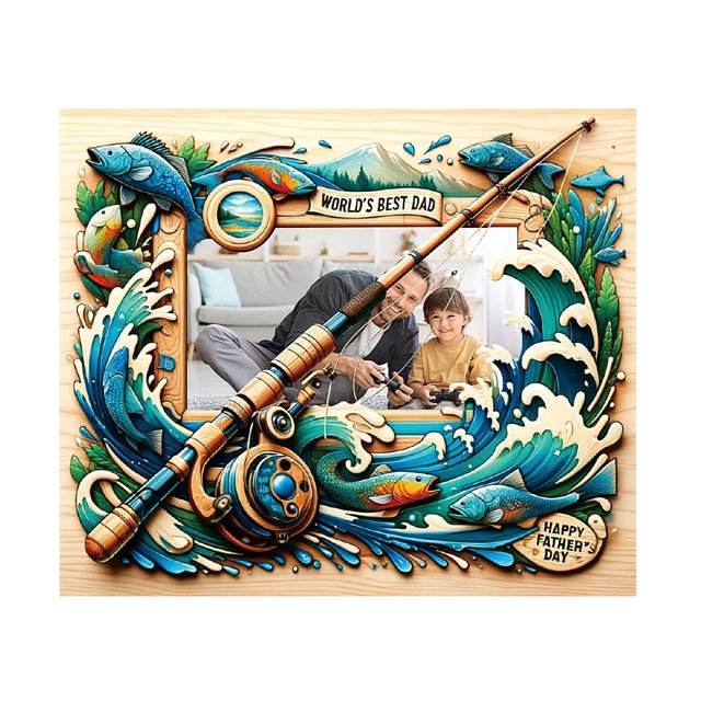 Precio reducido por tiempo limitado!Decoración de pesca de madera creativa, adornos para el día del padre, marco de fotos conmemorativo para padres e hijos