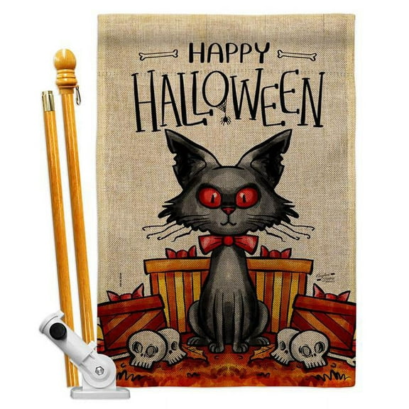 Angeleno Heritage HS130409-DB Kitty O Ween Falltime Halloween 28 x 40 in. Double-Sided Decorative Vertical House Flag Set for Decoration Banner Garden Yard Gift