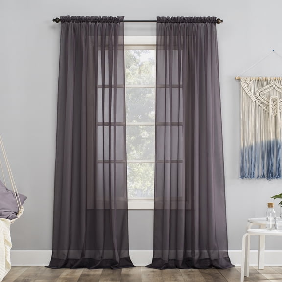 No. 918 Juliette Voile Sheer Rod Pocket Curtain Panel, 59"x63", Fig Purple