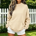 thumbnail image 2 of BODOAO Womens Mock Neck Sweatshirt Long Sleeve Pullover with Kangaroo Pocket and Ribbed Trim Relaxed Fit Casual Cozy Fashion Top for Fall and Winter Outfits Beige L, 2 of 7