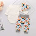thumbnail image 3 of Viworld Infant Baby Kids Girl Boy Clothes Rompers Tops Jumpsuit Pants Hat Outfits Set Infant Baby Kids Clothes Tops Jumpsuit Pants Hat Set Tops Pants Hat Set Letter Tops Rainbow Pants  (12-18Months), 3 of 6