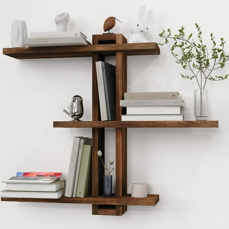 MEHOOM 3-Tier Wooden Floating Wall Shelf, Rustic Wall-Mounted Storage Shelves for Bedroom, Living Room, Farmhouse Wall Decor, 20in