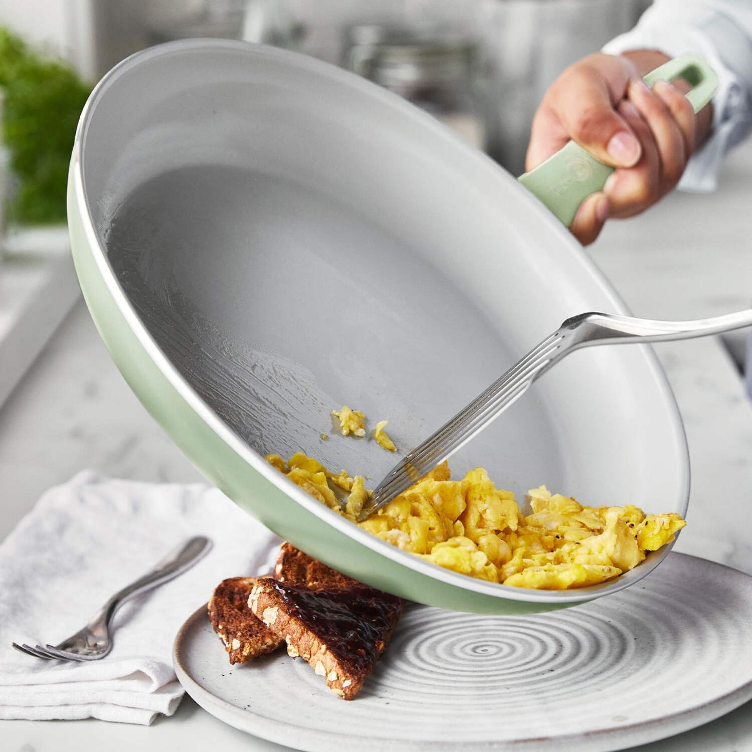 GreenPan Dover 12” Frying Pan Skillet, Non-Toxic Ceramic Nonstick, Pastel Green
