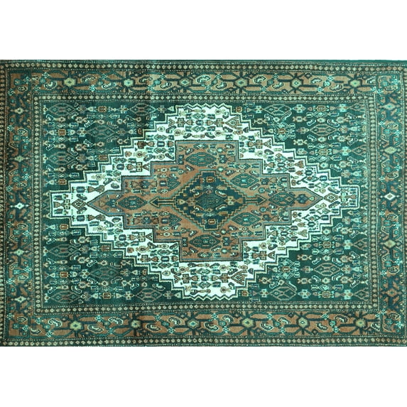 Ahgly Company Indoor Rectangle Medallion Turquoise Blue Traditional Area Rugs, 3' x 5'