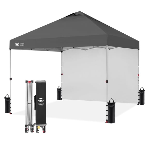 CROWN SHADES 10'x10' Instant Canopy Tent with 1 Sidewall with One Push Setup Sun Shelter for Events Parties Grey