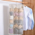 thumbnail image 6 of Hanging Closet Organizer 2-Sided Mesh Pockets Wardrobe Storage Bag Pouch for Underwear Bra Socks, 30 Grid, Beige, 6 of 8
