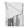 thumbnail image 2 of Landscape Soft Flannel Fleece Blanket, Photo of Brooklyn Bridge over East River and Tall Buildings Skylines at the Back, Cozy Plush for Indoor and Outdoor Use, 50" x 60", Grey White, by Ambesonne, 2 of 5