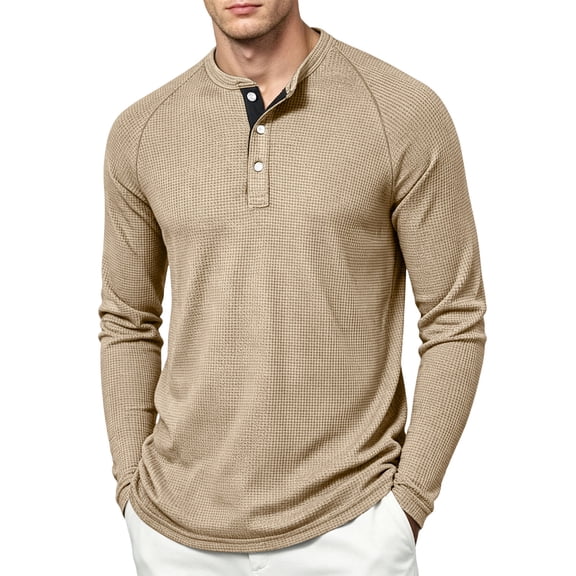 Men's Henley Waffle T-Shirt Long Sleeve Casual Lightweight Pullover Shirts Soft Stretch Tees for Business Golf,2XL