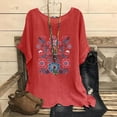 thumbnail image 4 of Camiseta de Mujer Camiseta de Manga Corta Impresión Casual Raglan Suelto de Lino Top Blusas, Cuello de la Tripulación, 4 of 4