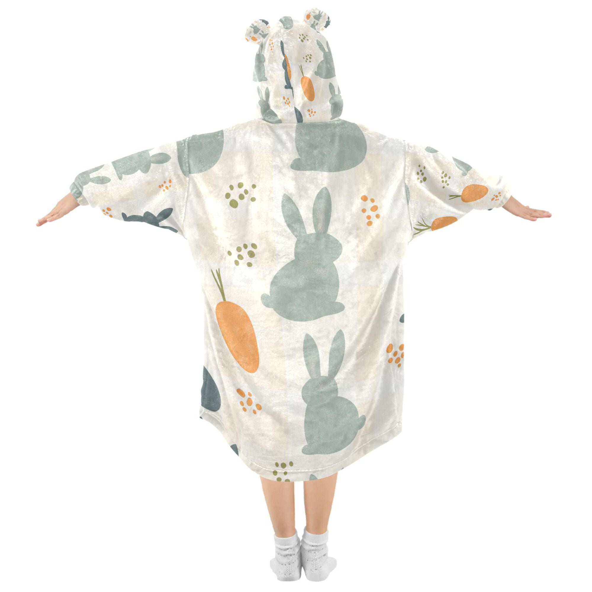 FORMRS Wearable Blanket Hoodie with Sleeves for Kids Cozy Flannel Sweatshirt, Whimsical Rabbits