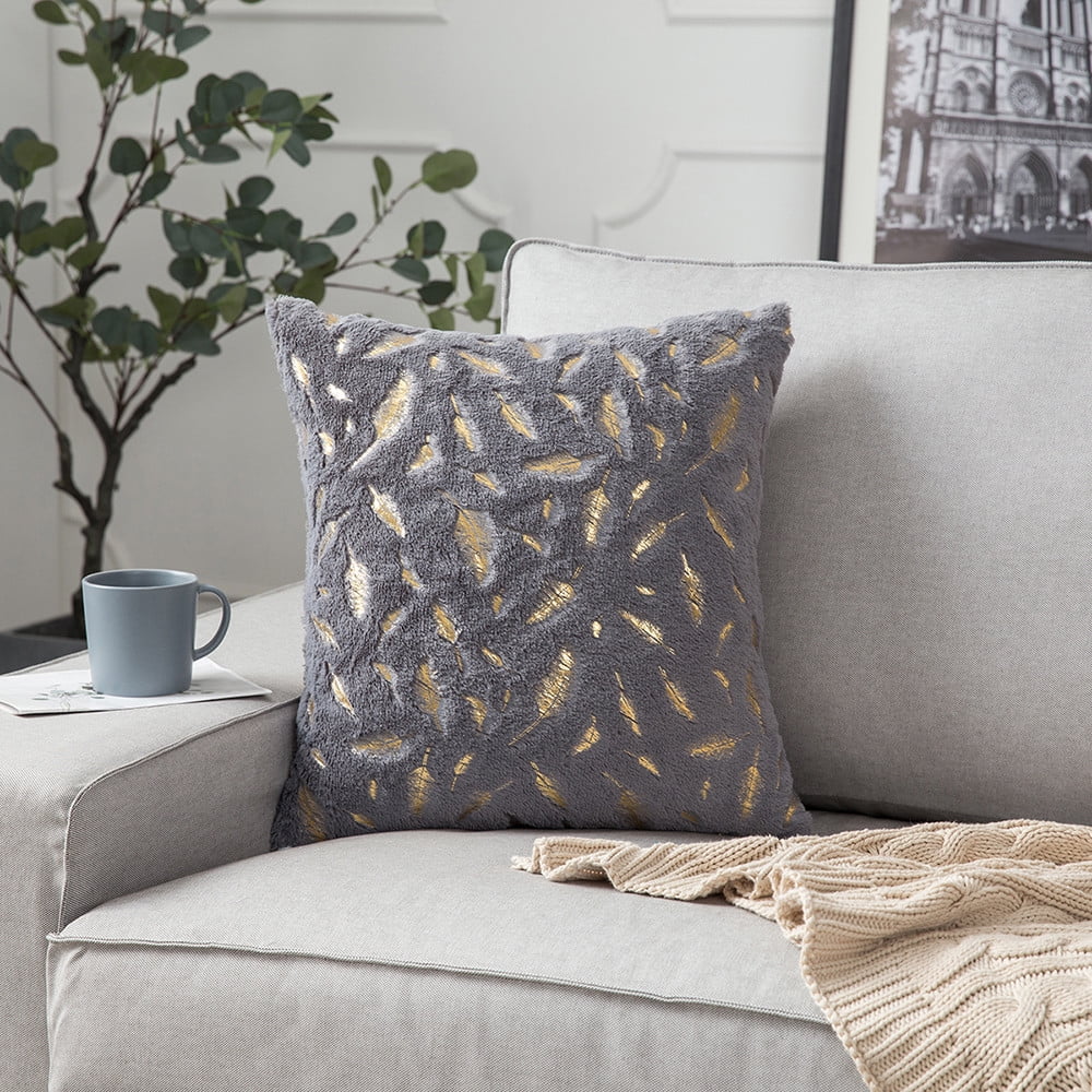 YLHHOME 1/2/4 PCS Gold Stamping Cushion Cover Soft Plush Feather Faux Fur Throw  Pillow Cases Fluffy Velvet Shaggy Christmas Decorative Pillow Cover Bed  Sofa Pad 45x45cm - Walmart.com