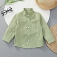 thumbnail image 4 of Kiijoy Toddler Boys Solid Long Sleeve Shirt Casual Neck Button Down Pocket Shirt, 4 of 5
