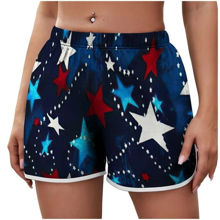 

4th of July Shorts for Women Summer High Waist US Flag Cropped Biker Pants Beachwear Pajama Shorts