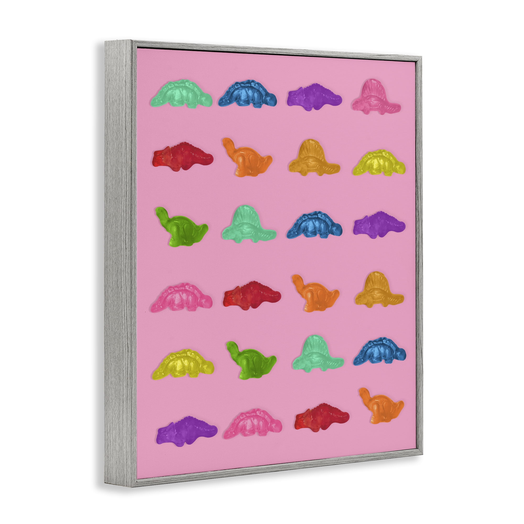 Stupell Industries Dinosaur Gummies on Pink Gray Framed Giclee Art, design by LISH Creative