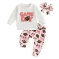 thumbnail image 2 of Baby Girl Clothes Football Letter Embroidered Long Sleeve Top with Pants and Headband 3 Piece Set Girls Summer Outfits White 18-24 Months, 2 of 8