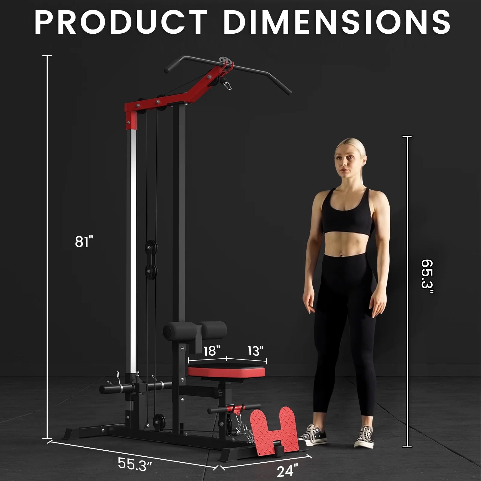 Mikolo LAT Pull Down Machine Set, Multifunction Cable Workout Equipment with Flip-up Footplate and Plates Storage Posts