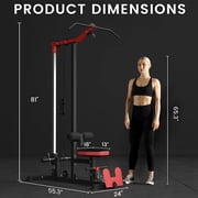 Mikolo LAT Pulldown Machine, Multifunction Row Cable Fitness Equipment with Flip-up Footplate and Plates Storage Posts