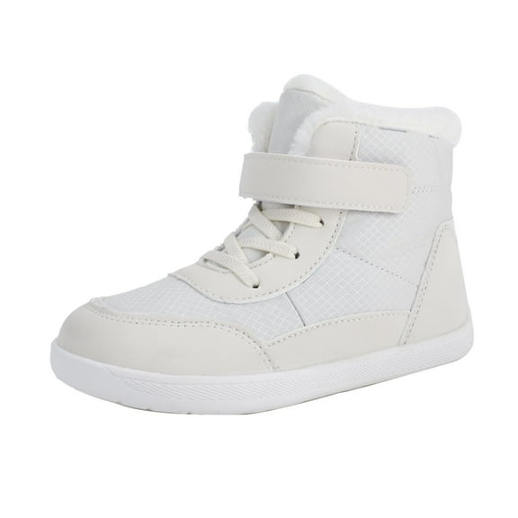 Otqutp Baby Breathable Shoes Boys Girls Barefoot Winter Boots with Wide Toe Box Slip Drop Sole Ankle Winter Snow Boots for Toddler//Big Kids(White,6-7 Years)